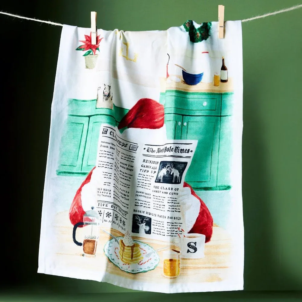 Anthropologie Breakfast With Santa Dish Towel
